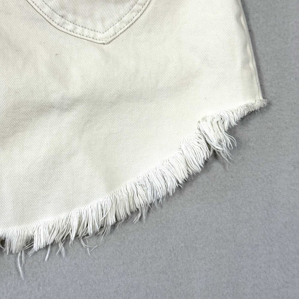 We The Free People Skirt Womens 25 Bailey Fringe Raw Hem Denim Jean Cream Boho - Picture 9 of 12